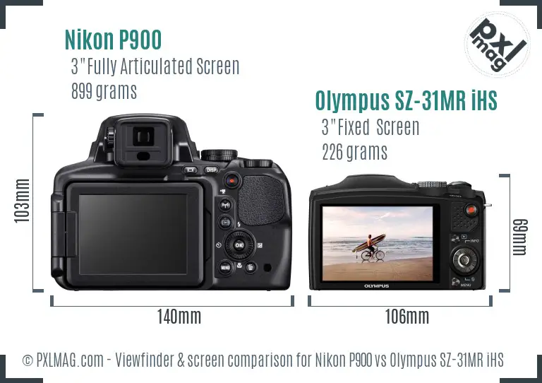 Nikon P900 vs Olympus SZ-31MR iHS Screen and Viewfinder comparison