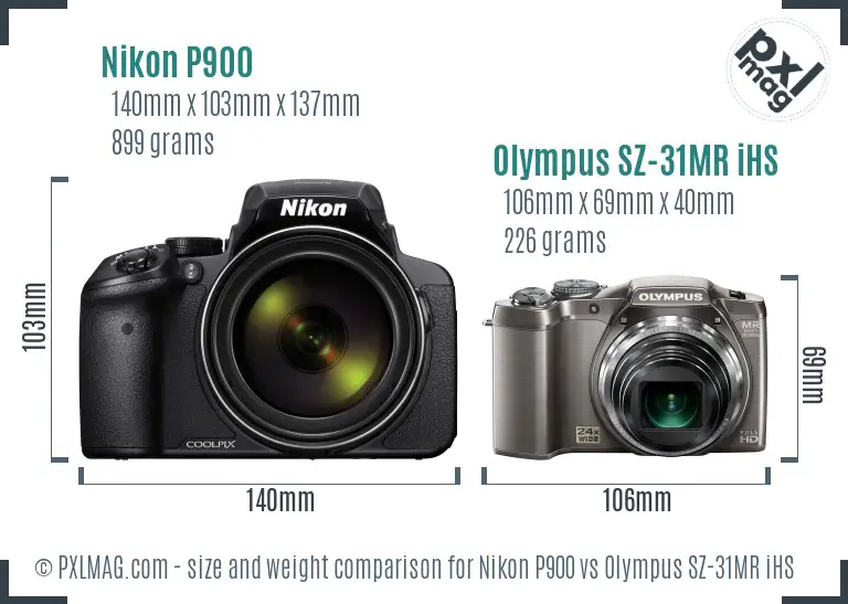 Nikon P900 vs Olympus SZ-31MR iHS size comparison