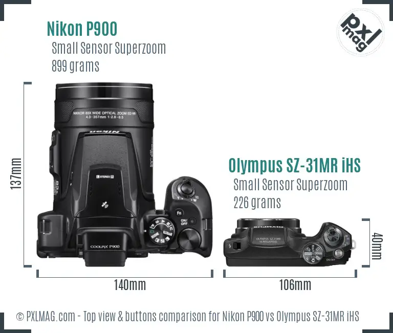 Nikon P900 vs Olympus SZ-31MR iHS top view buttons comparison