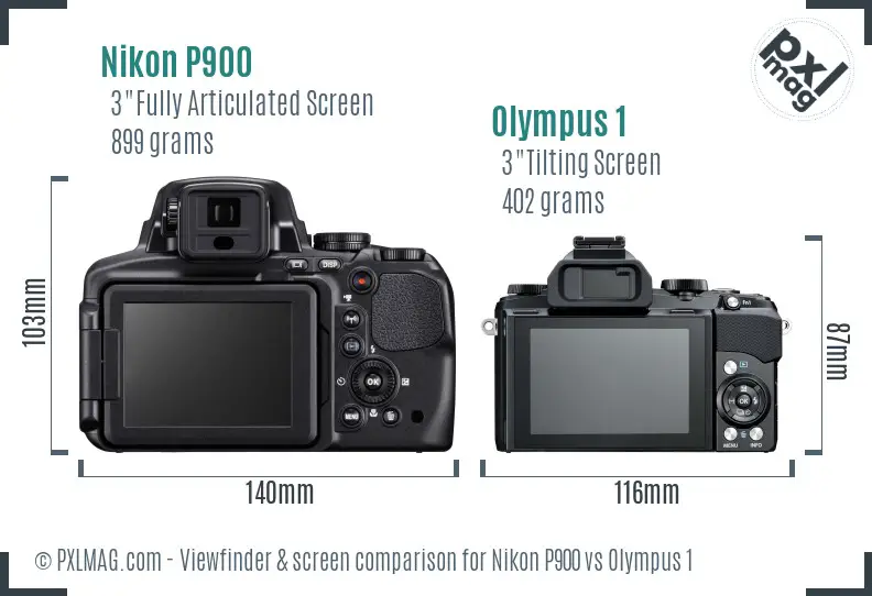 Nikon P900 vs Olympus 1 Screen and Viewfinder comparison