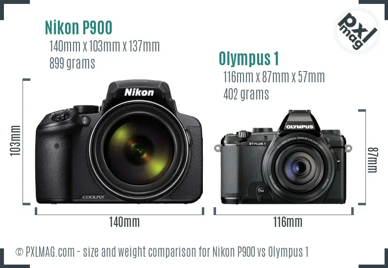 Nikon P900 vs Olympus 1 size comparison