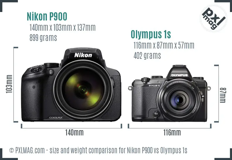Nikon P900 vs Olympus 1s size comparison
