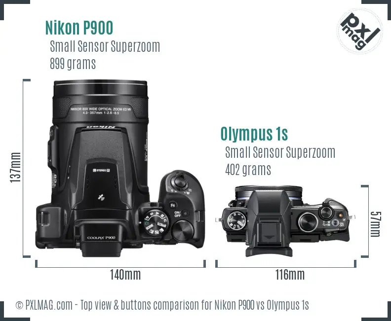 Nikon P900 vs Olympus 1s top view buttons comparison