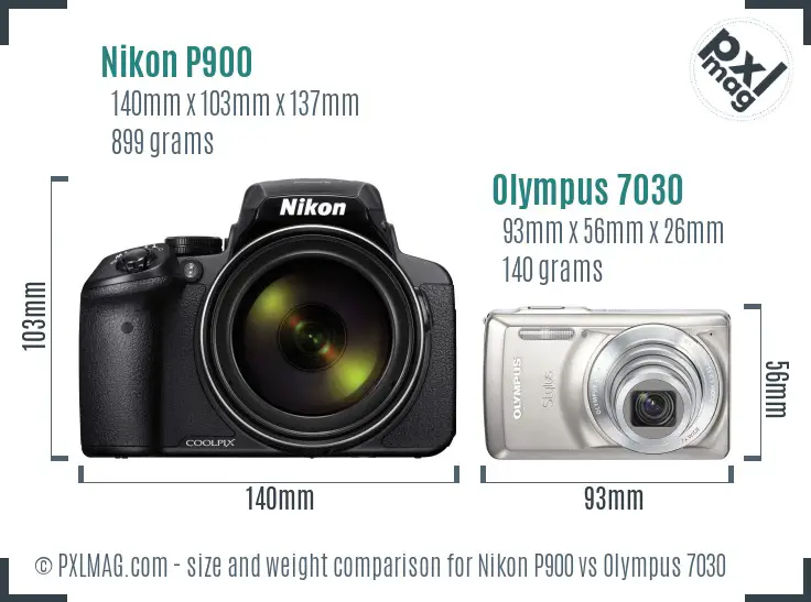 Nikon P900 vs Olympus 7030 size comparison