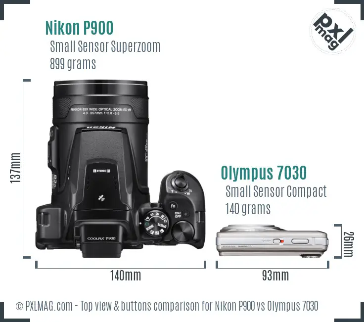 Nikon P900 vs Olympus 7030 top view buttons comparison
