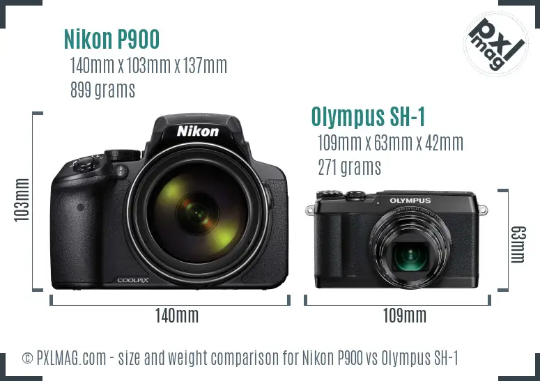 Nikon P900 vs Olympus SH-1 size comparison Nikon P900 vs Olympus SH-1 size comparison