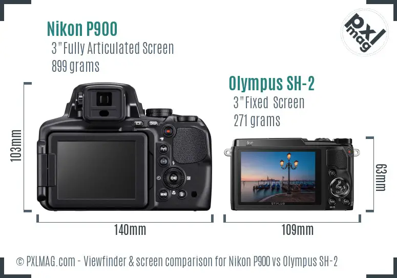 Nikon P900 vs Olympus SH-2 Screen and Viewfinder comparison