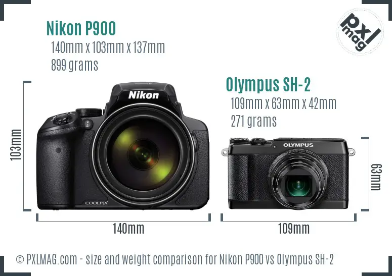 Nikon P900 vs Olympus SH-2 size comparison