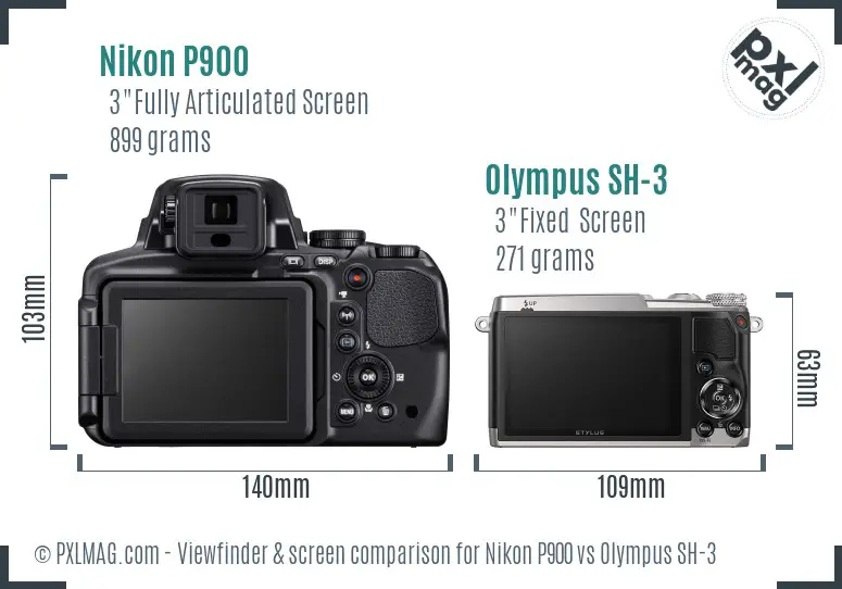 Nikon P900 vs Olympus SH-3 Screen and Viewfinder comparison