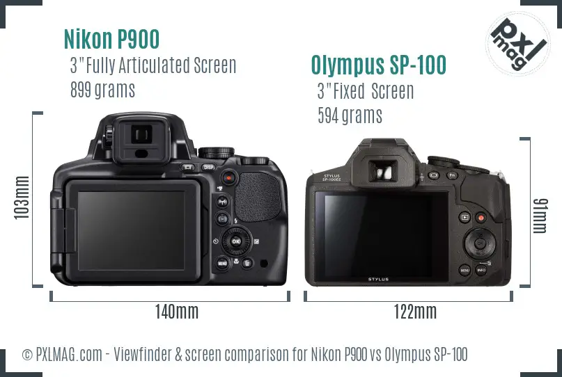 Nikon P900 vs Olympus SP-100 Screen and Viewfinder comparison