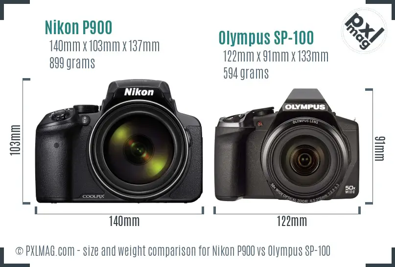 Nikon P900 vs Olympus SP-100 size comparison