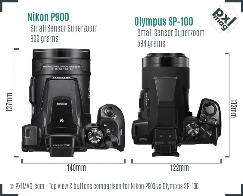 Nikon P900 vs Olympus SP-100 top view buttons comparison