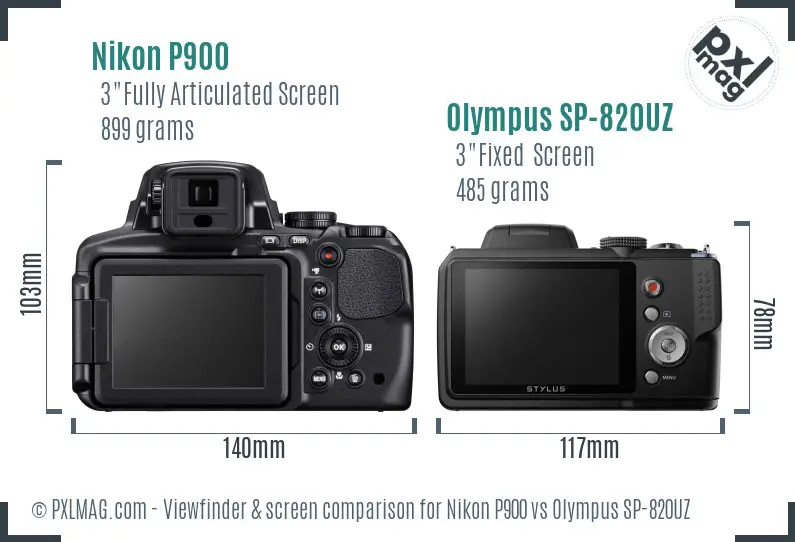 Nikon P900 vs Olympus SP-820UZ Screen and Viewfinder comparison