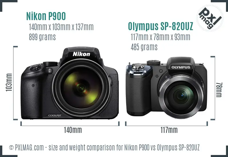 Nikon P900 vs Olympus SP-820UZ size comparison