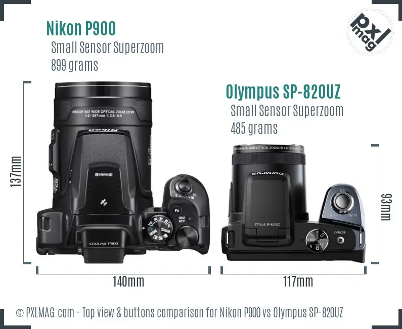 Nikon P900 vs Olympus SP-820UZ top view buttons comparison