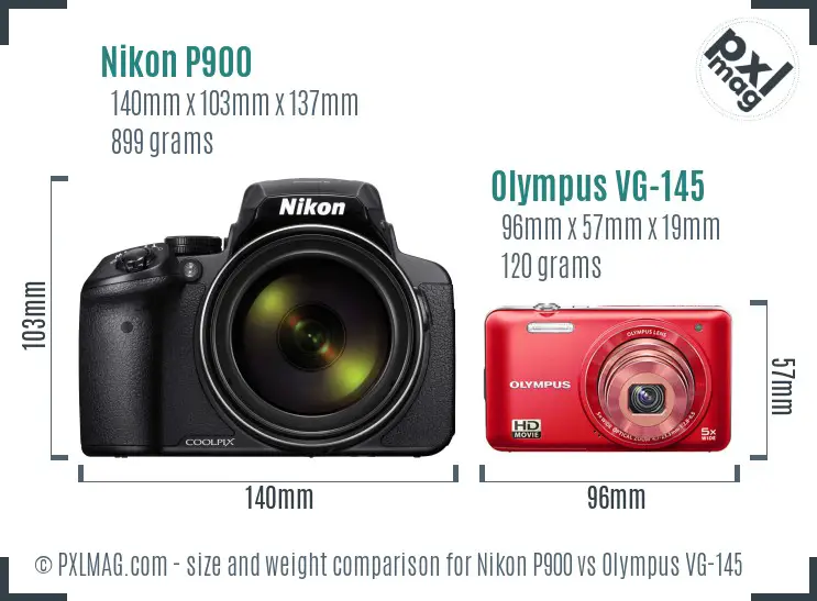 Nikon P900 vs Olympus VG-145 size comparison