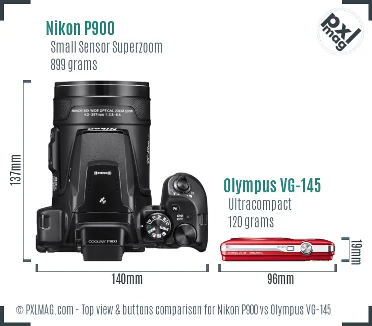 Nikon P900 vs Olympus VG-145 top view buttons comparison