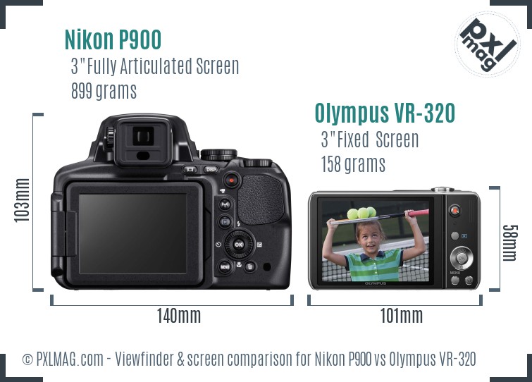 Nikon P900 vs Olympus VR-320 Screen and Viewfinder comparison