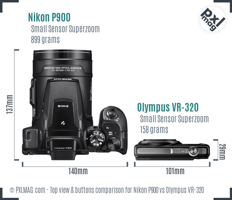 Nikon P900 vs Olympus VR-320 top view buttons comparison