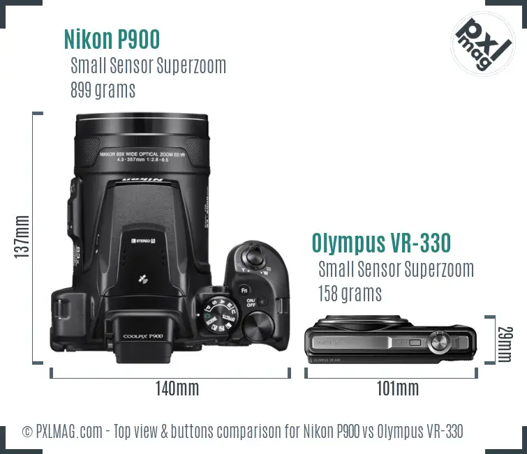 Nikon P900 vs Olympus VR-330 top view buttons comparison