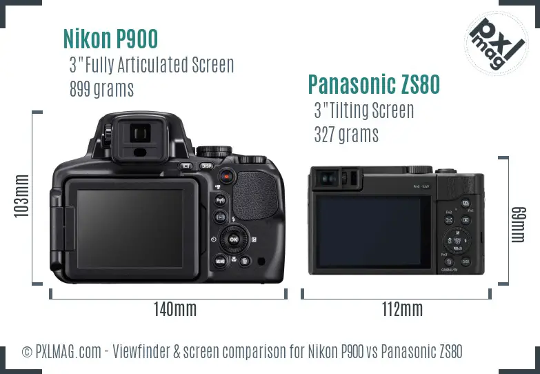 Nikon P900 vs Panasonic ZS80 Screen and Viewfinder comparison
