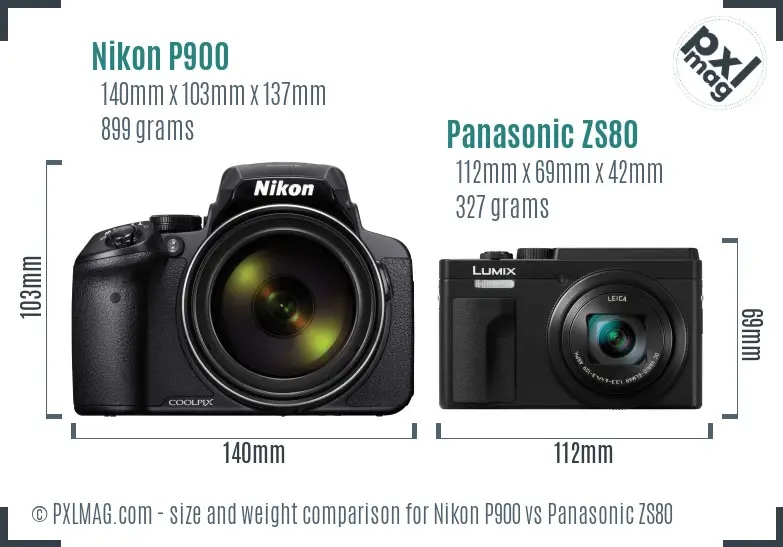 Nikon P900 vs Panasonic ZS80 size comparison
