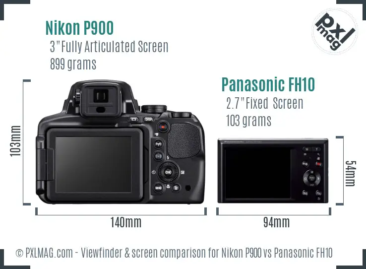 Nikon P900 vs Panasonic FH10 Screen and Viewfinder comparison