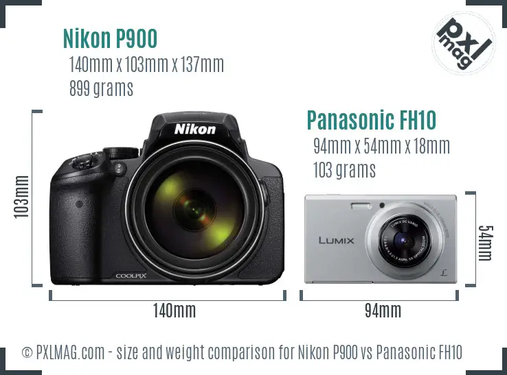 Nikon P900 vs Panasonic FH10 size comparison