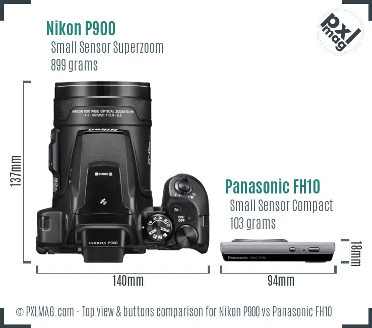 Nikon P900 vs Panasonic FH10 top view buttons comparison