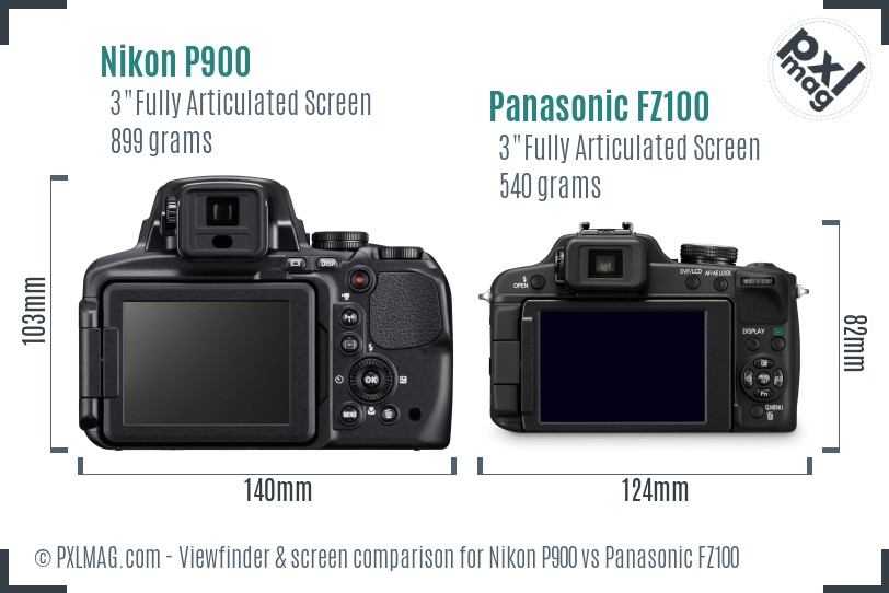 Nikon P900 vs Panasonic FZ100 Screen and Viewfinder comparison
