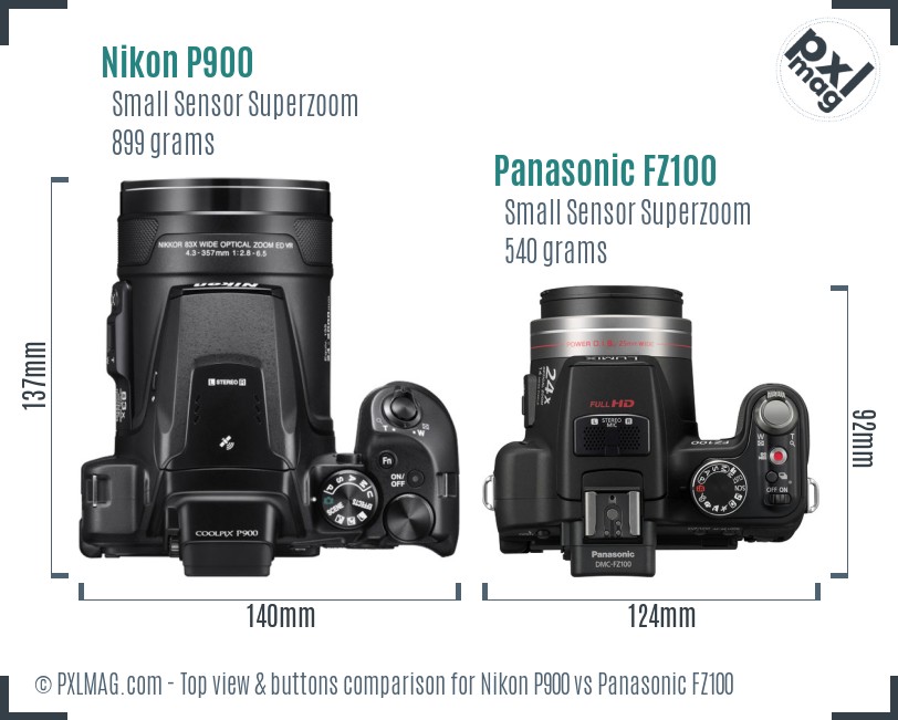 Nikon P900 vs Panasonic FZ100 top view buttons comparison