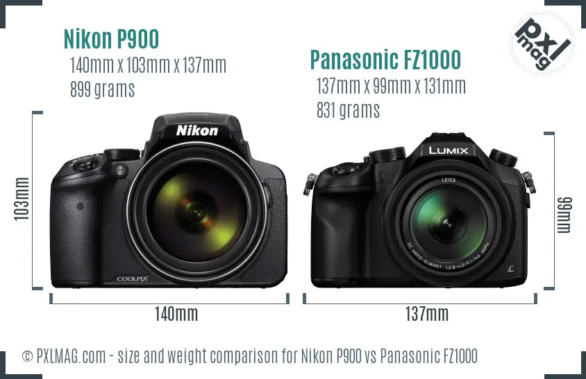 Nikon P900 vs Panasonic FZ1000 size comparison Nikon P900 vs Panasonic FZ1000 size comparison