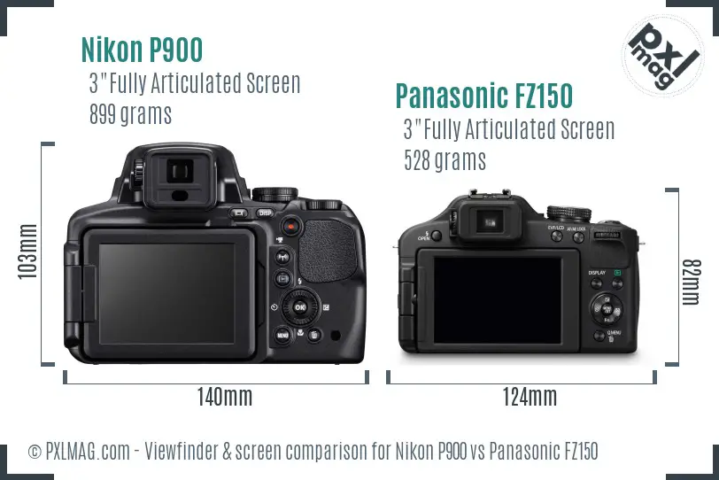 Nikon P900 vs Panasonic FZ150 Screen and Viewfinder comparison