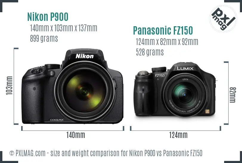 Nikon P900 vs Panasonic FZ150 size comparison