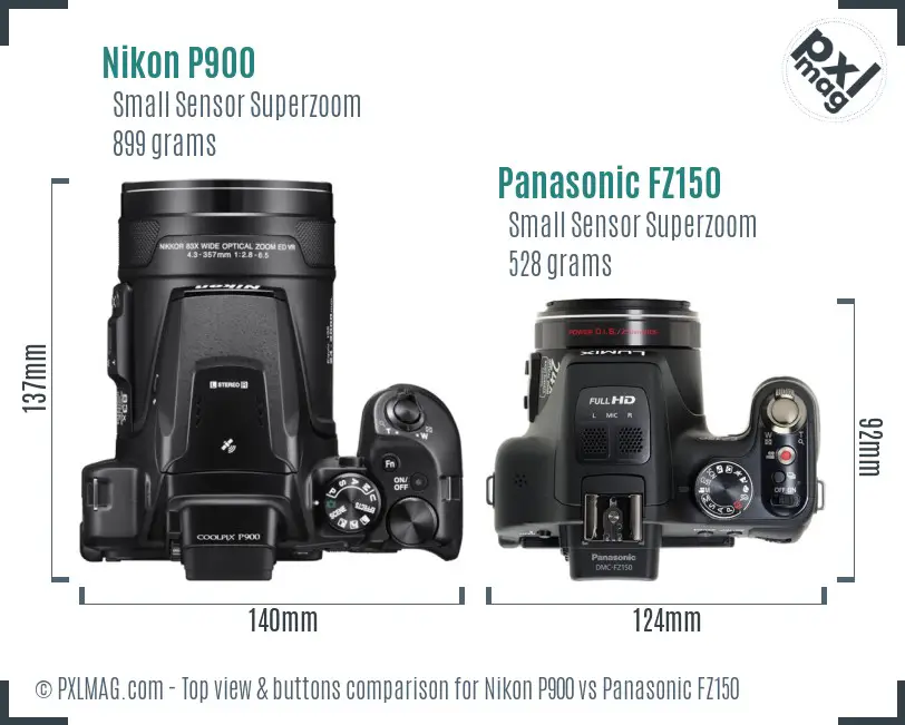 Nikon P900 vs Panasonic FZ150 top view buttons comparison