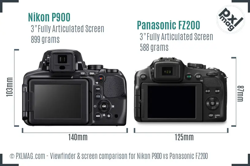 Nikon P900 vs Panasonic FZ200 Screen and Viewfinder comparison