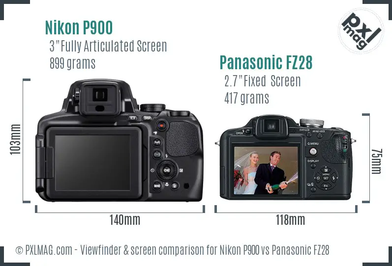 Nikon P900 vs Panasonic FZ28 Screen and Viewfinder comparison