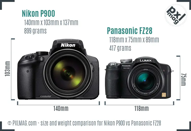 Nikon P900 vs Panasonic FZ28 size comparison