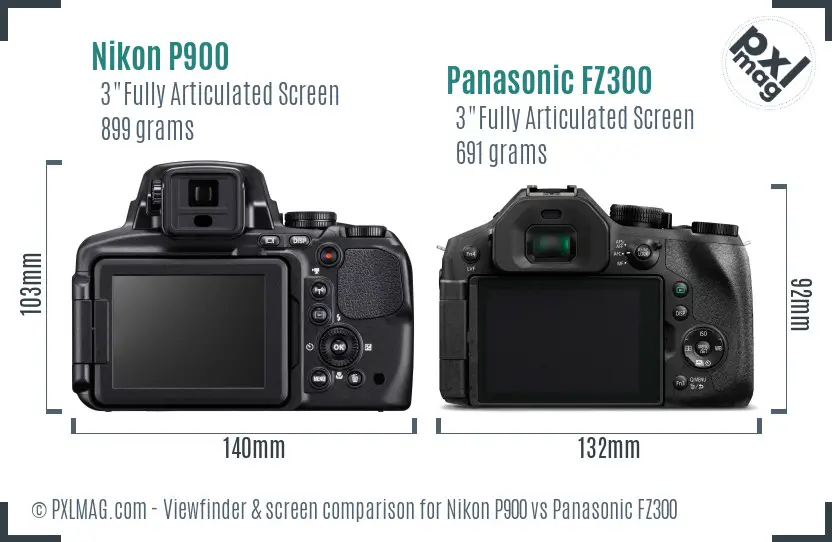 Nikon P900 vs Panasonic FZ300 Screen and Viewfinder comparison