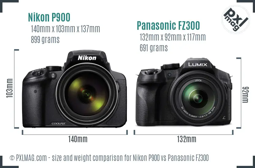 Nikon P900 vs Panasonic FZ300 size comparison