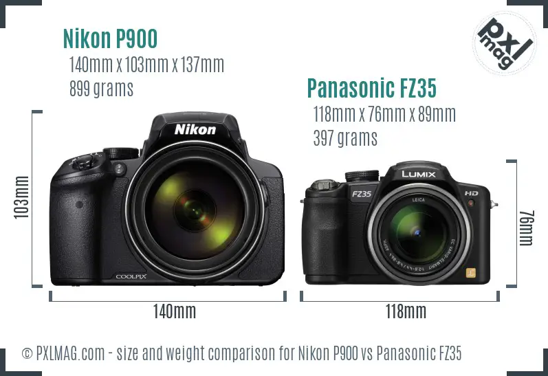 Nikon P900 vs Panasonic FZ35 size comparison