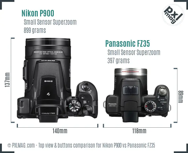Nikon P900 vs Panasonic FZ35 top view buttons comparison