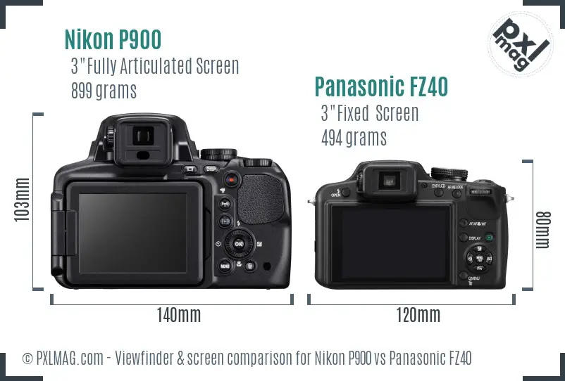 Nikon P900 vs Panasonic FZ40 Screen and Viewfinder comparison