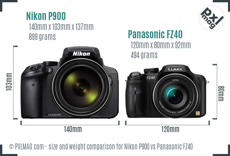 Nikon P900 vs Panasonic FZ40 size comparison