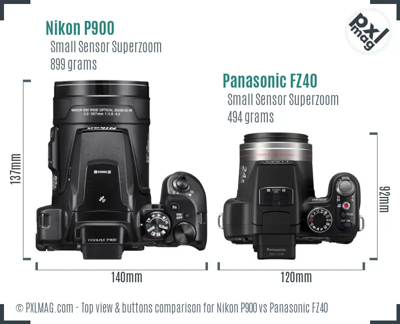 Nikon P900 vs Panasonic FZ40 top view buttons comparison