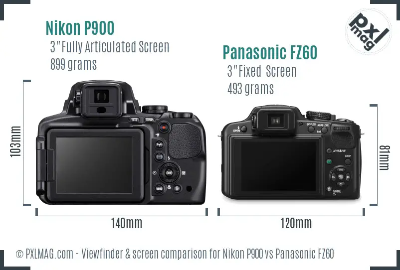 Nikon P900 vs Panasonic FZ60 Screen and Viewfinder comparison