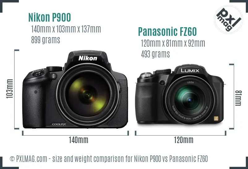 Nikon P900 vs Panasonic FZ60 size comparison