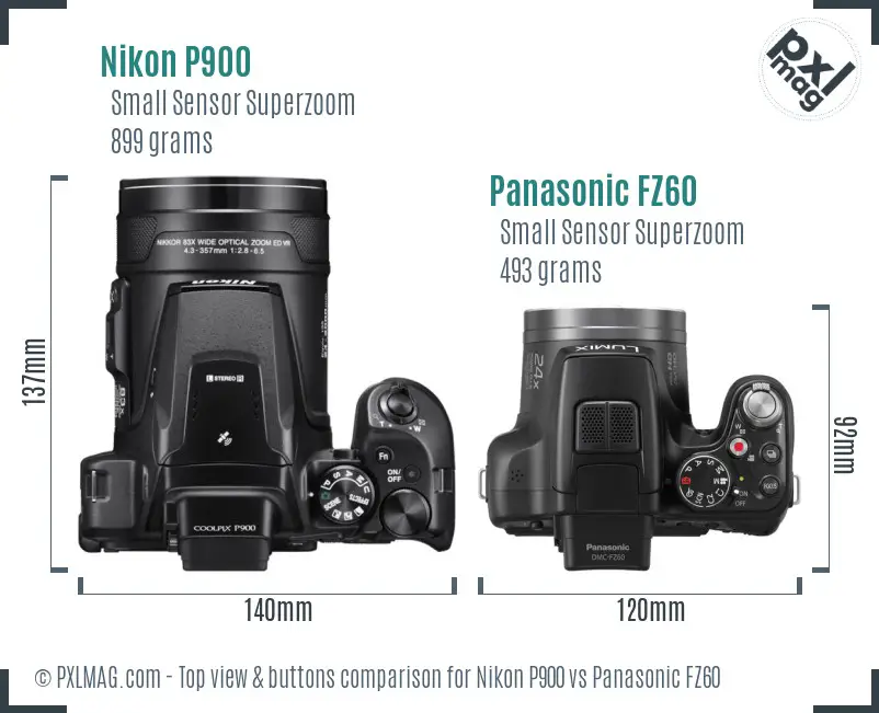 Nikon P900 vs Panasonic FZ60 top view buttons comparison