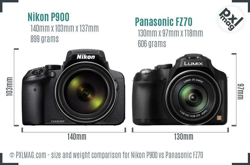 Nikon P900 vs Panasonic FZ70 size comparison