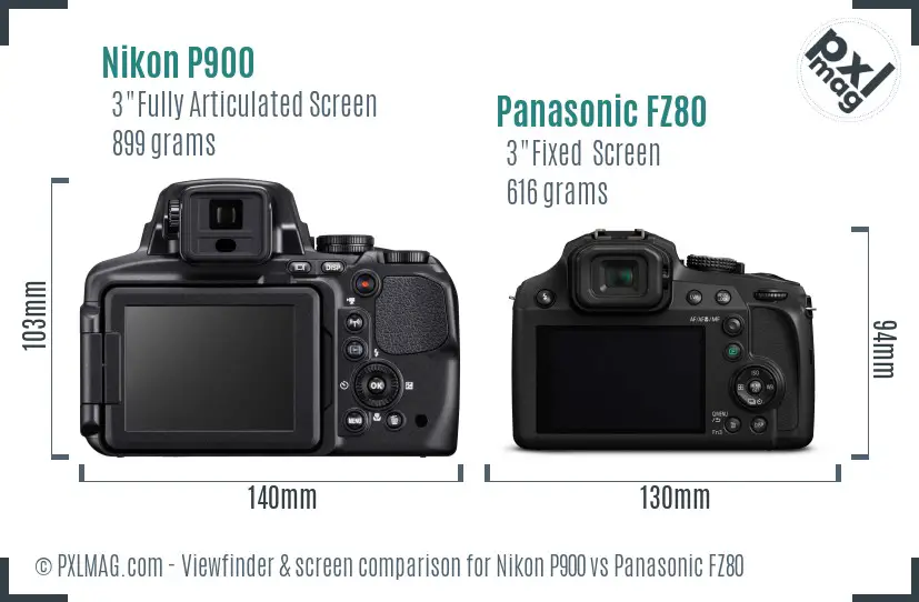 Nikon P900 vs Panasonic FZ80 Screen and Viewfinder comparison